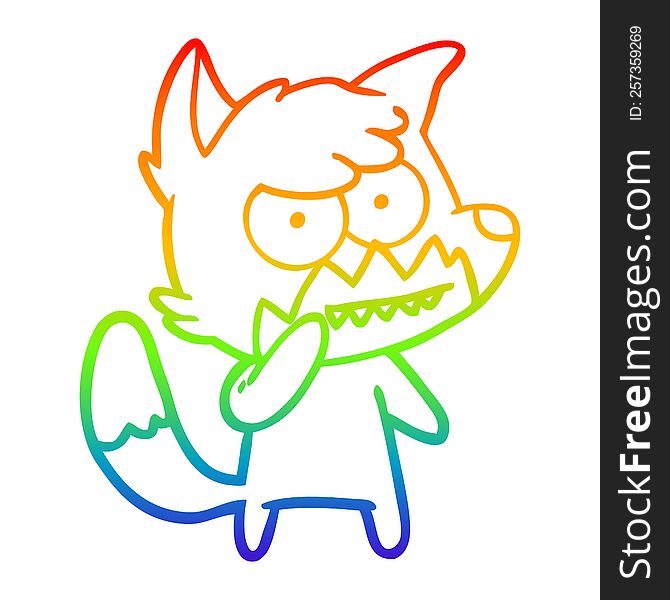 Rainbow Gradient Line Drawing Cartoon Grinning Fox