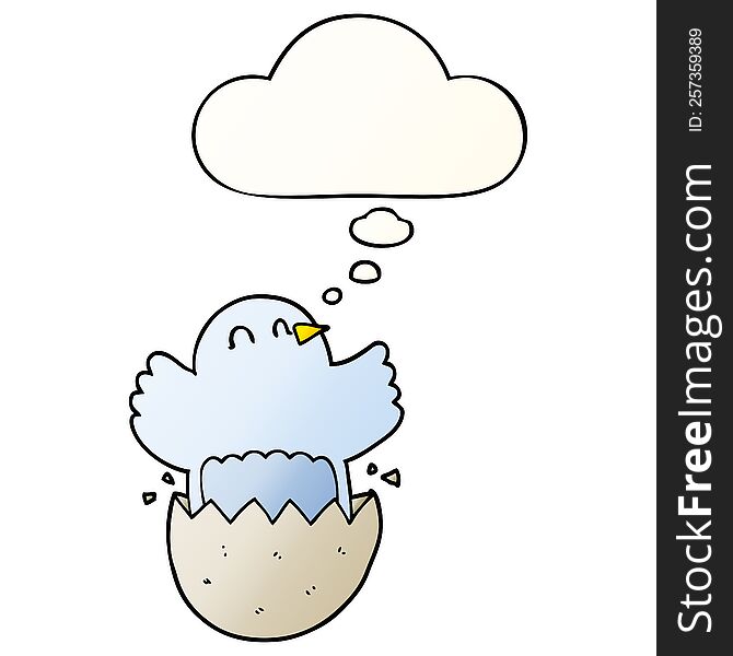 cartoon hatching chicken with thought bubble in smooth gradient style
