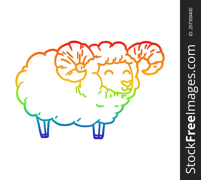 rainbow gradient line drawing of a cartoon ram