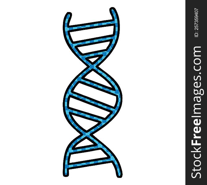 comic book style cartoon of a DNA strand