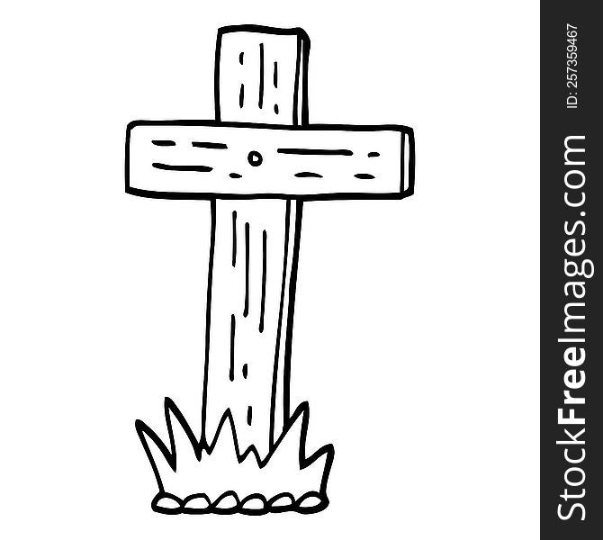 black and white cartoon wooden cross