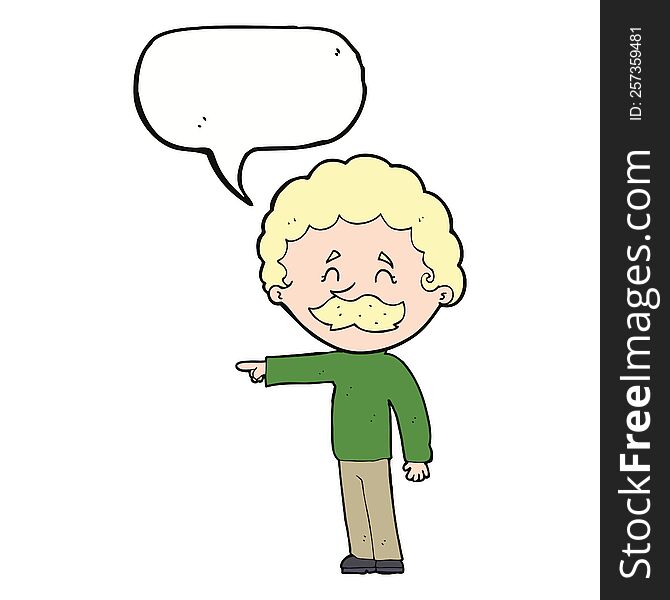 Cartoon Man With Mustache Pointing With Speech Bubble