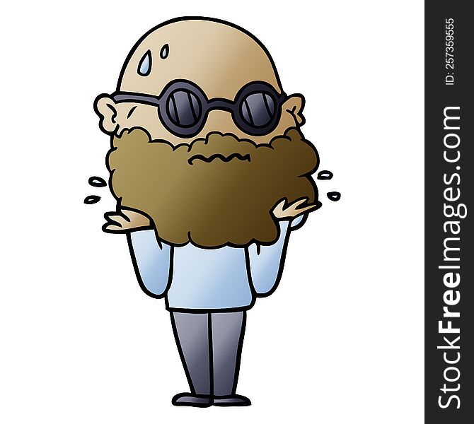 cartoon worried man with beard and sunglasses. cartoon worried man with beard and sunglasses