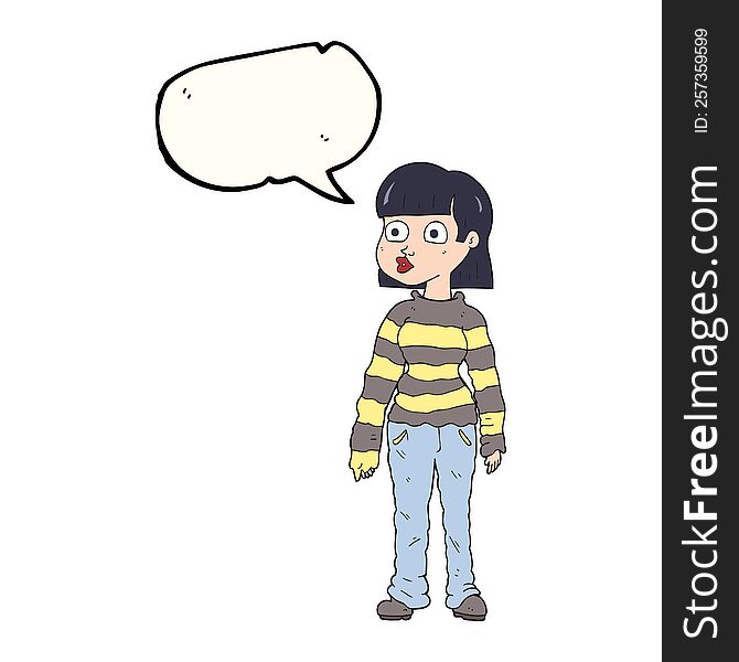 freehand drawn speech bubble cartoon woman in casual clothes