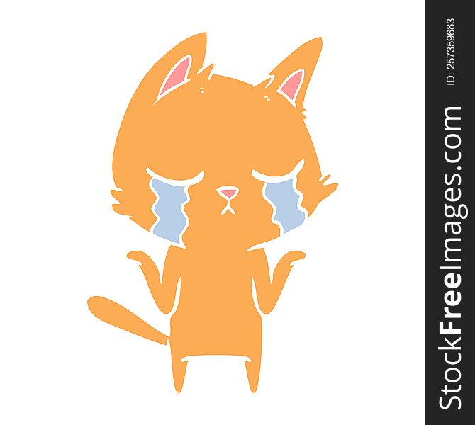 Crying Flat Color Style Cartoon Cat Shrugging