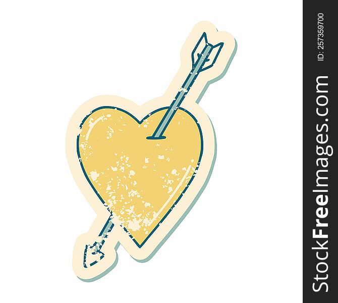 iconic distressed sticker tattoo style image of an arrow and heart. iconic distressed sticker tattoo style image of an arrow and heart