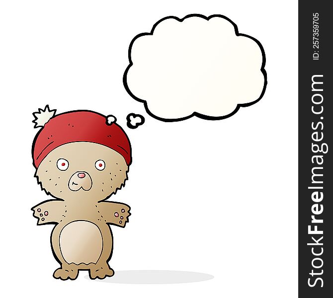 Cartoon Cute Teddy Bear In Hat With Thought Bubble