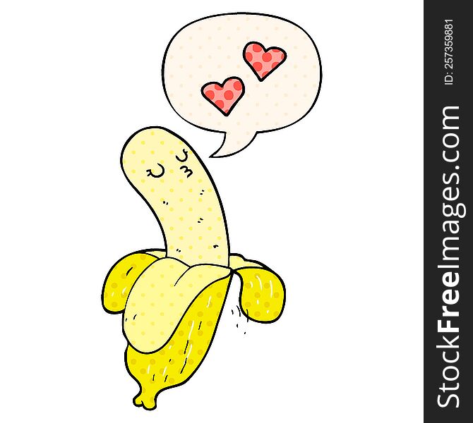 Cartoon Banana In Love And Speech Bubble In Comic Book Style