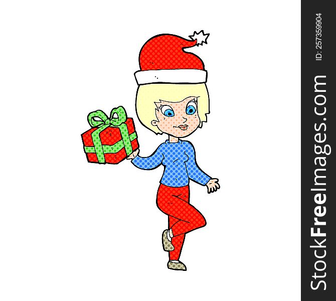 Cartoon Woman With Present