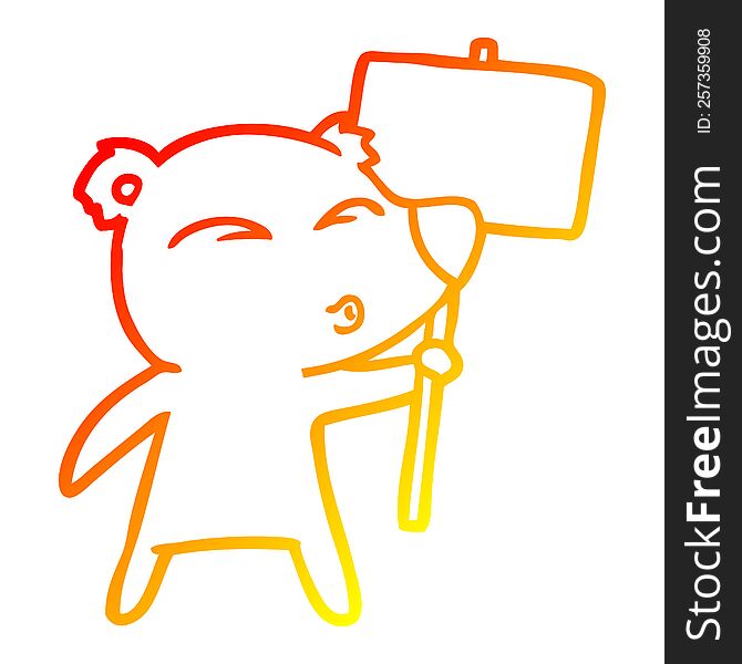 Warm Gradient Line Drawing Cartoon Polar Bear With Placard