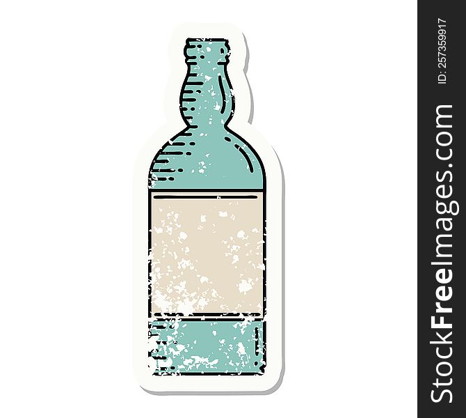 Traditional Distressed Sticker Tattoo Of A Bottle