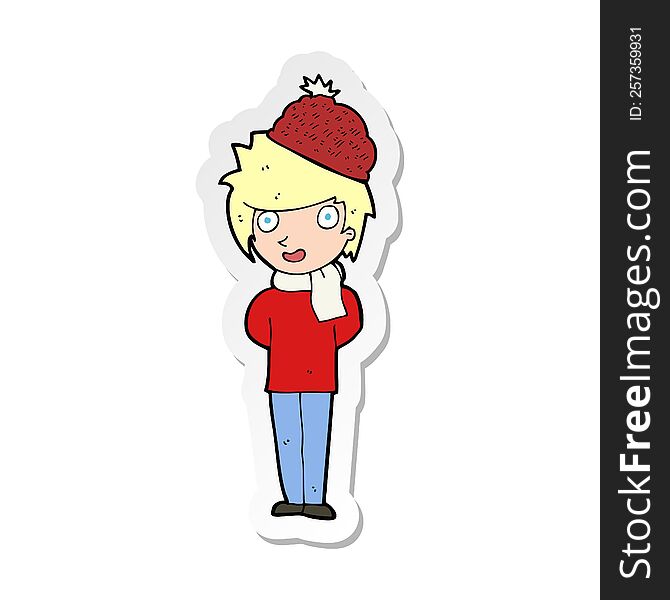 Sticker Of A Cartoon Winter Man