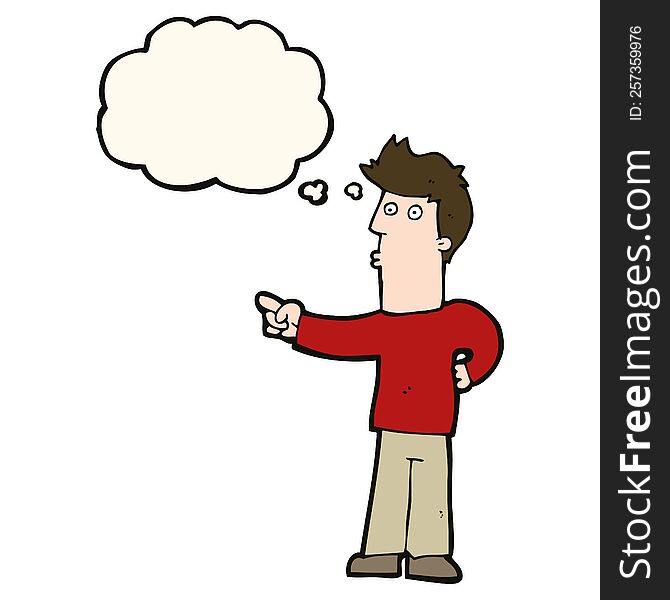 Cartoon Curious Man Pointing With Thought Bubble