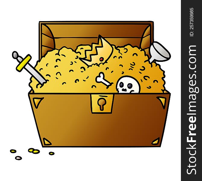 hand drawn gradient cartoon doodle of a treasure chest