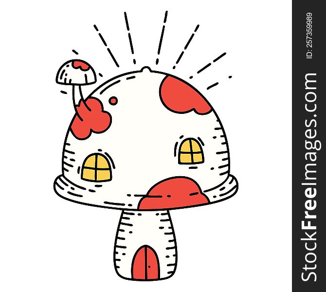 Traditional Tattoo Style Toadstool House