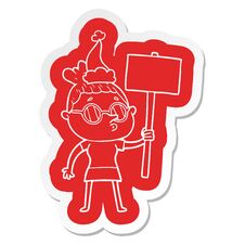 Cartoon Sticker Of A Woman Wearing Glasses Wearing Santa Hat Stock Photo Cartoon Sticker Of A Woman Wearing Glasses Wearing Santa Hat Stock Photo