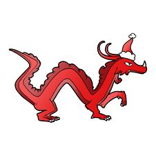 Gradient Cartoon Of A Dragon Wearing Santa Hat Stock Photo