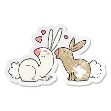 Distressed Sticker Of A Cartoon Rabbits In Love Royalty Free Stock Photos