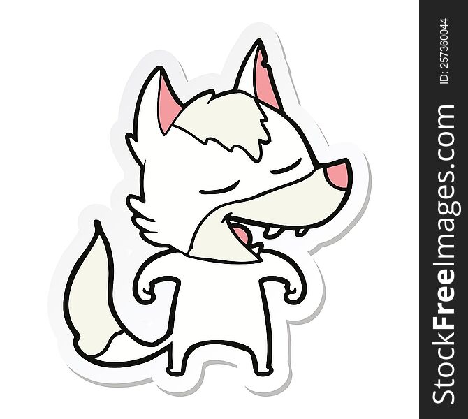sticker of a cartoon wolf laughing