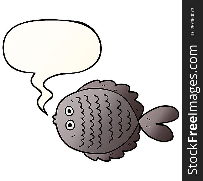 cartoon flat fish with speech bubble in smooth gradient style