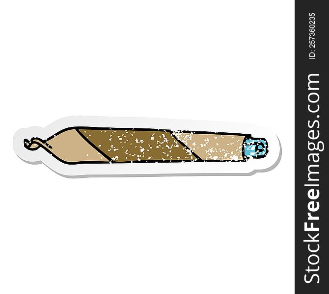 distressed sticker of a quirky hand drawn cartoon rolled up joint