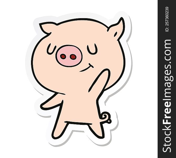 Sticker Of A Happy Cartoon Pig Waving
