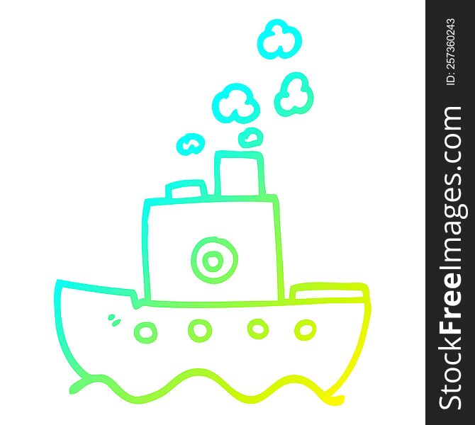 cold gradient line drawing of a cartoon steam boat