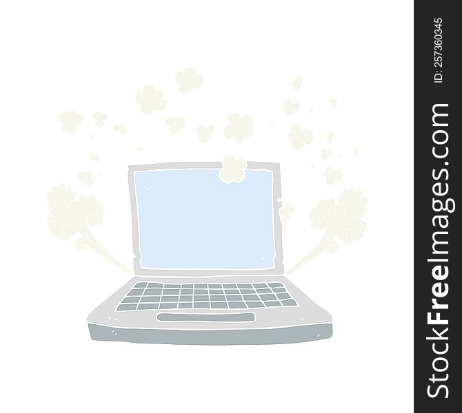 Flat Color Illustration Of A Cartoon Laptop Computer Fault