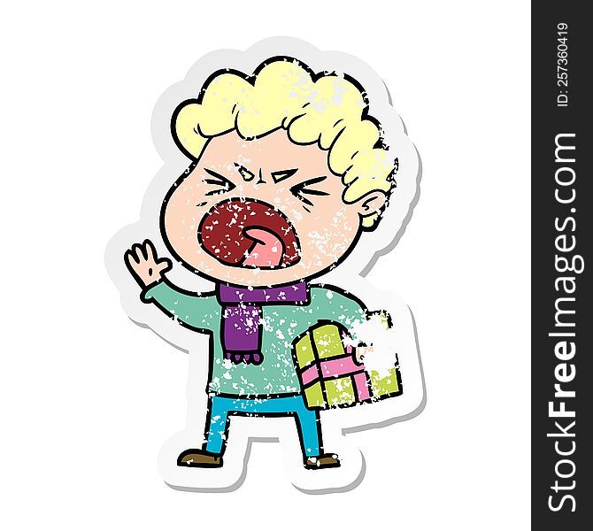 distressed sticker of a cartoon furious man
