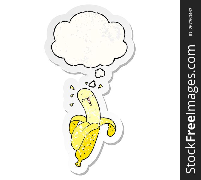 Cartoon Banana And Thought Bubble As A Distressed Worn Sticker
