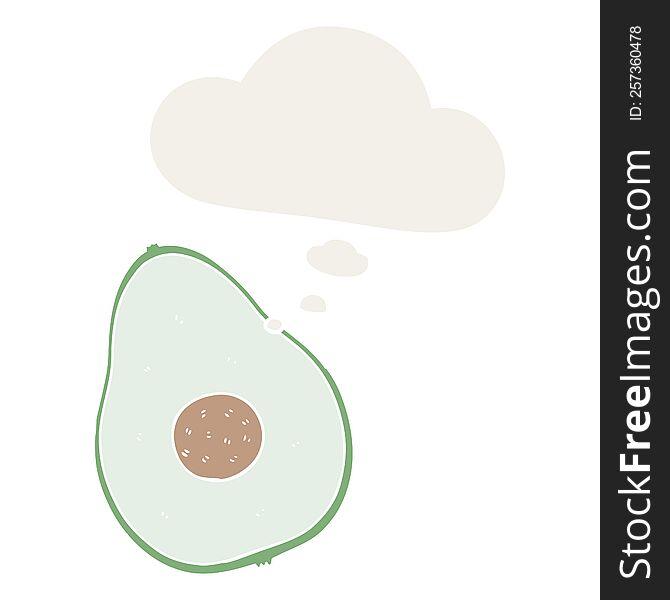 cartoon avocado with thought bubble in retro style