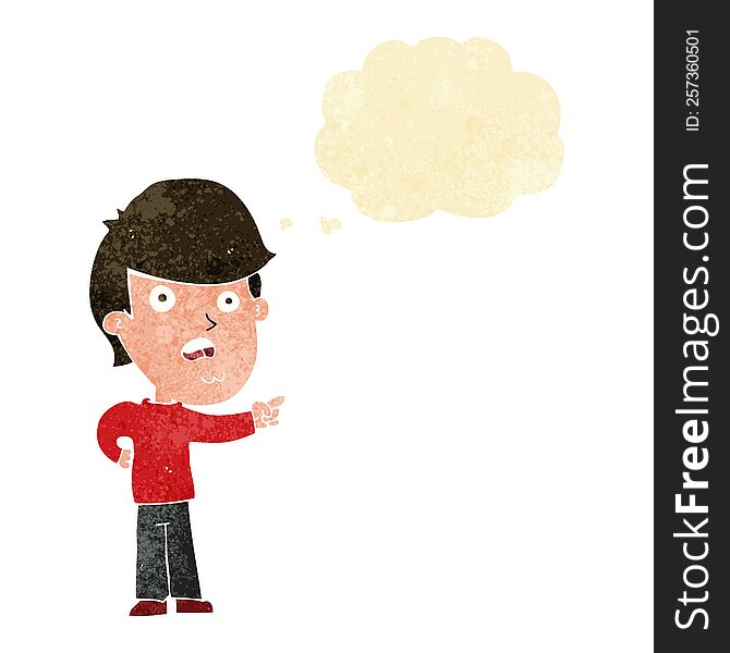 Cartoon Shocked Man Pointing With Thought Bubble