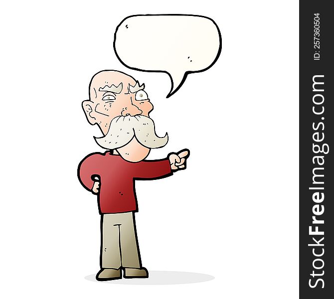 Cartoon Annoyed Old Man Pointing With Speech Bubble
