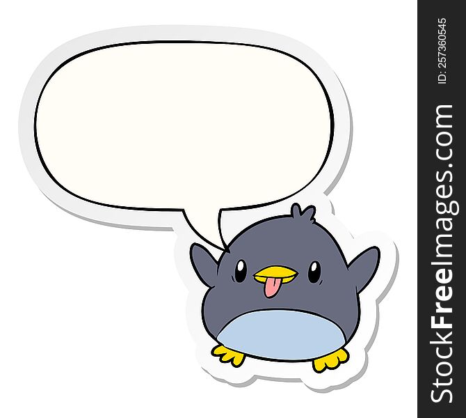 cute cartoon penguin and speech bubble sticker