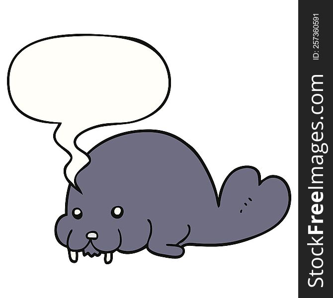Cute Cartoon Walrus And Speech Bubble