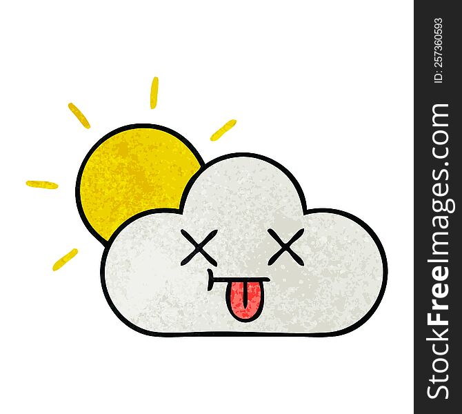 retro grunge texture cartoon of a sunshine and cloud