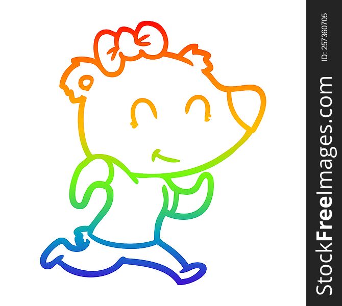 rainbow gradient line drawing of a female bear jogging