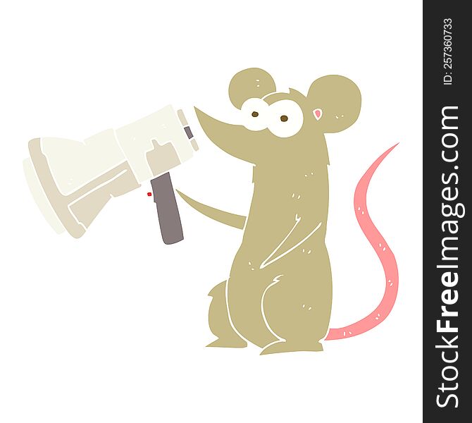 Flat Color Illustration Of A Cartoon Mouse With Megaphone