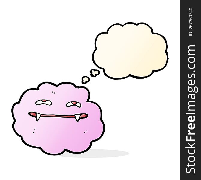 cartoon pink fluffy vampire cloud with thought bubble