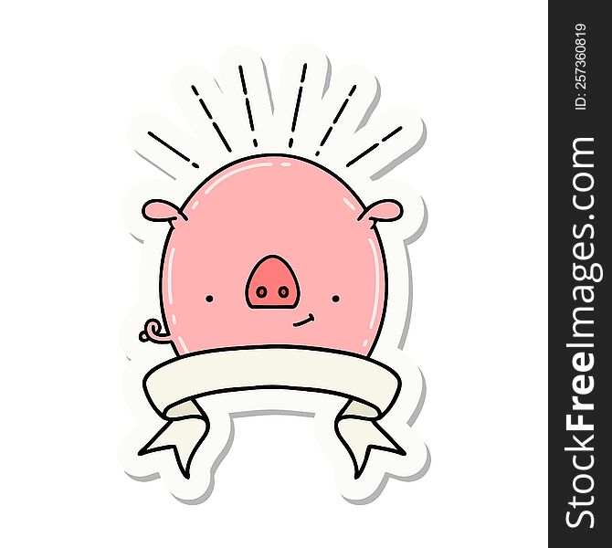 Sticker Of Tattoo Style Pig Character