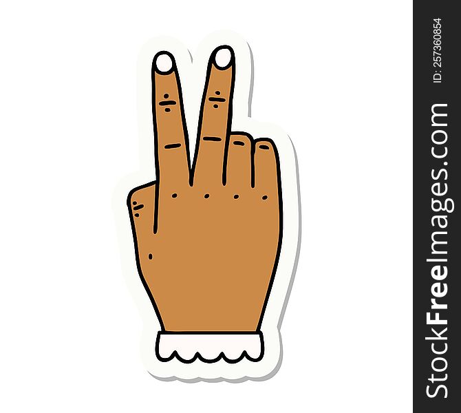 sticker of a hand raising two fingers gesture. sticker of a hand raising two fingers gesture