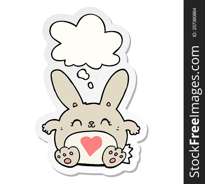 Cute Cartoon Rabbit With Love Heart And Thought Bubble As A Printed Sticker