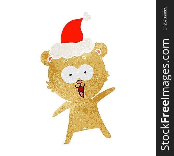 laughing teddy  bear retro cartoon of a wearing santa hat