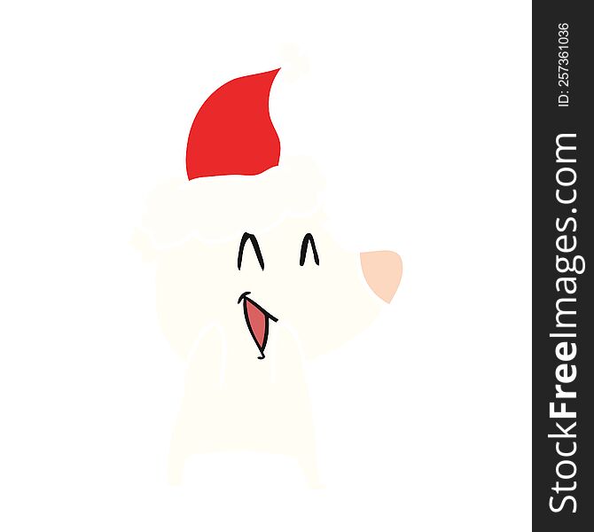 laughing polar bear hand drawn flat color illustration of a wearing santa hat