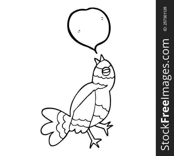 freehand drawn speech bubble cartoon bird singing
