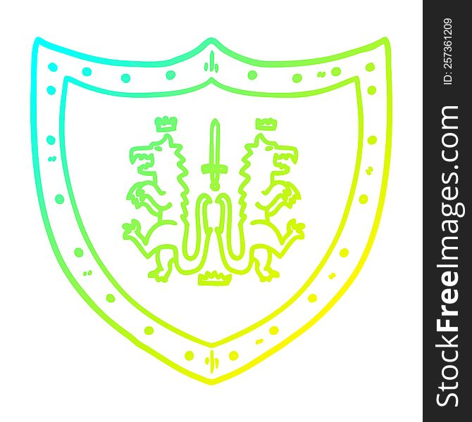 cold gradient line drawing of a cartoon heraldic shield