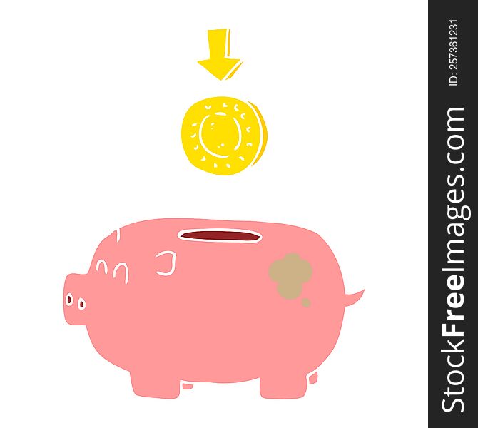 Flat Color Illustration Of A Cartoon Piggy Bank