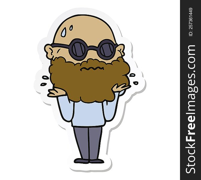 Sticker Of A Cartoon Worried Man With Beard And Sunglasses