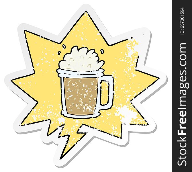 Cartoon Pint Of Ale And Speech Bubble Distressed Sticker