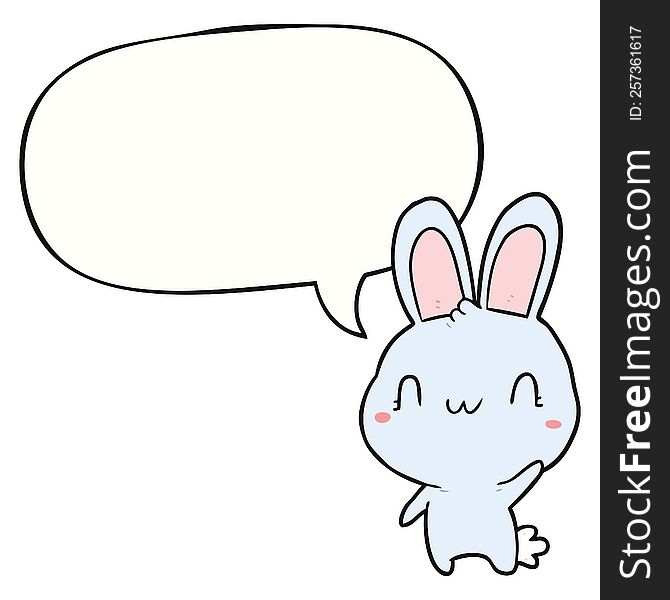 Cute Cartoon Rabbit Waving And Speech Bubble